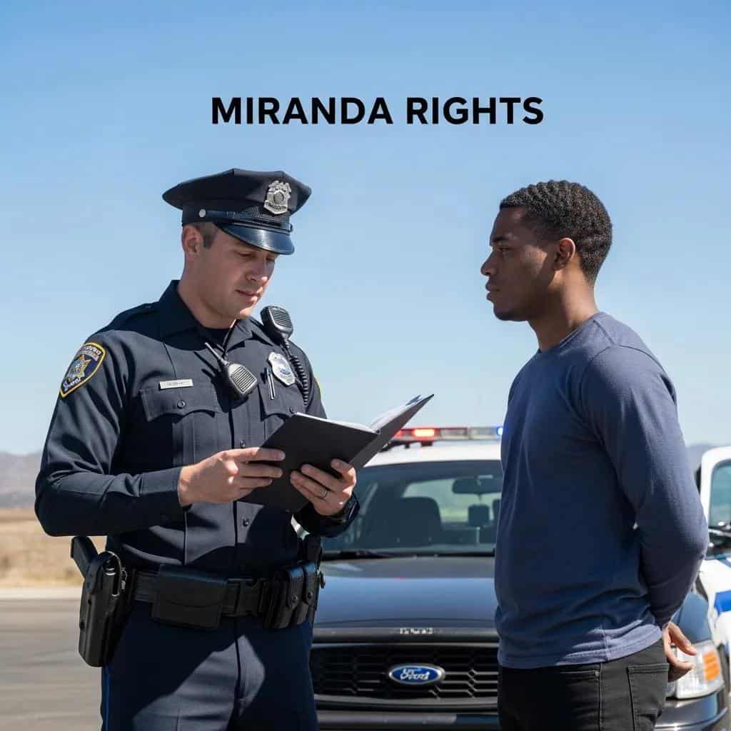 Officer advising a detainee of Miranda rights outdoors