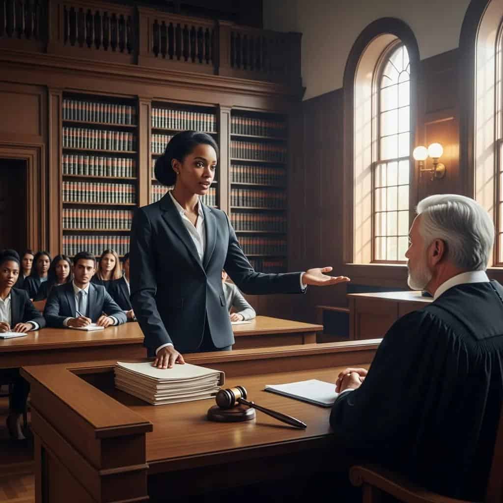 Defense attorney presenting a case in a courtroom during a DUI trial